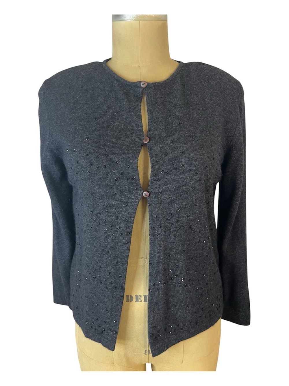 Knapp Targa Charcoal Cashmere/merino Blend Beaded Women's Cardigan Sweater
